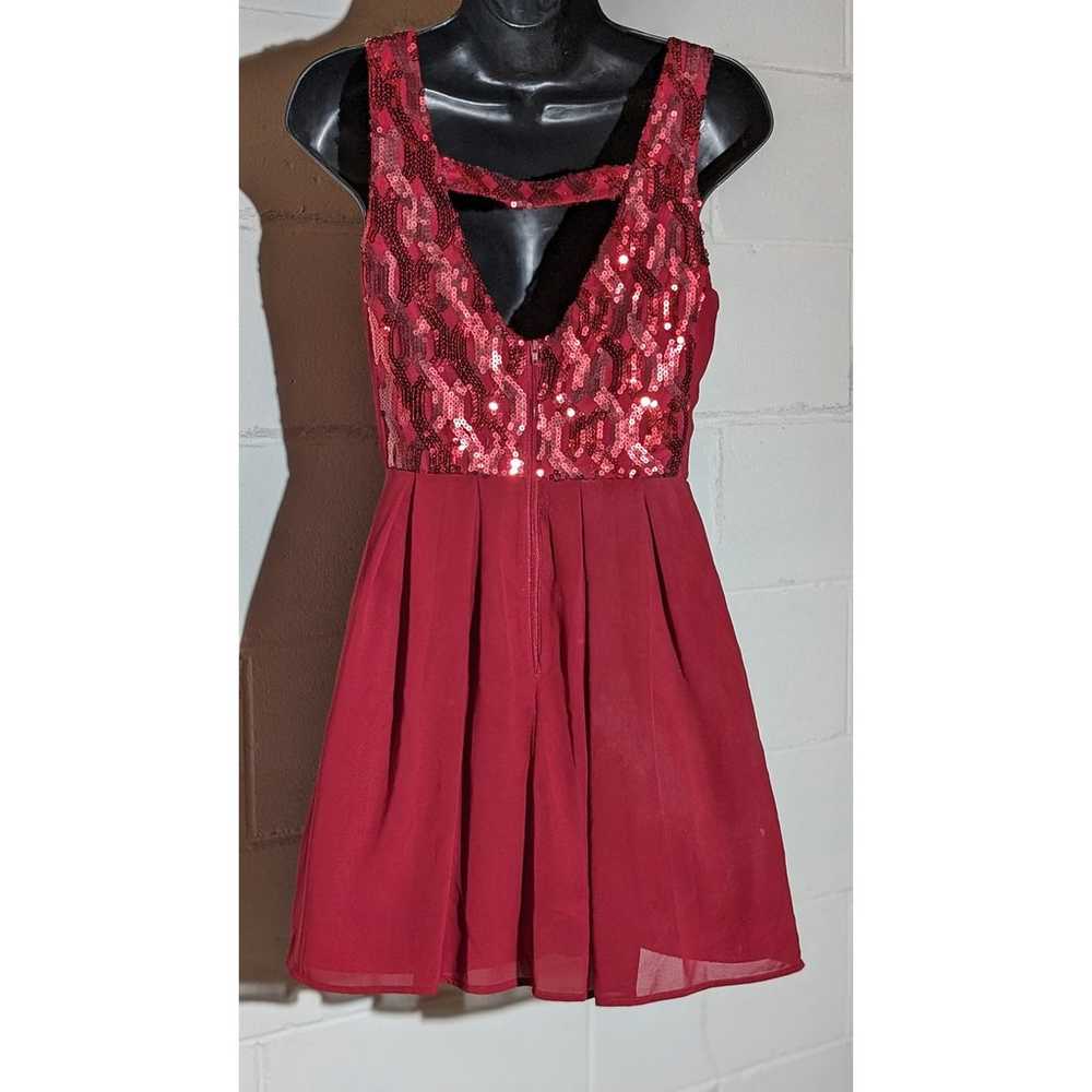 My Michelle Burgundy Red Sequined & Sheer A-line … - image 3