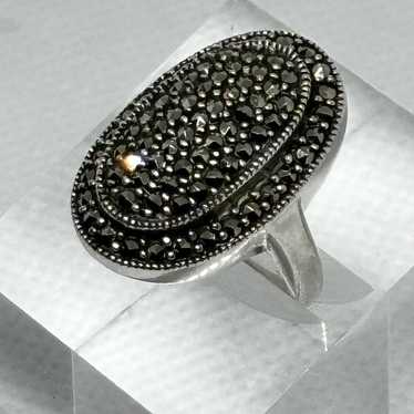 Vintage Sterling Silver Marcasite Dome Ring - image 1