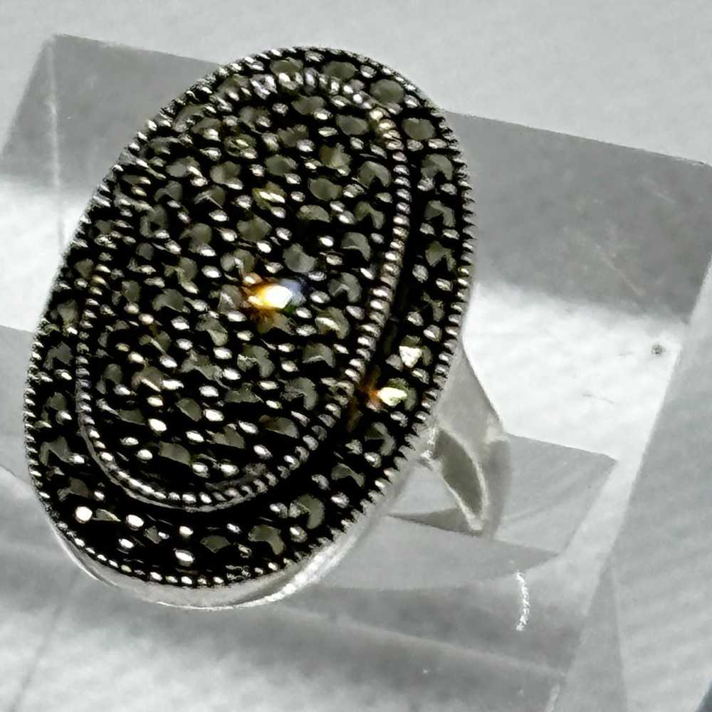 Vintage Sterling Silver Marcasite Dome Ring - image 2