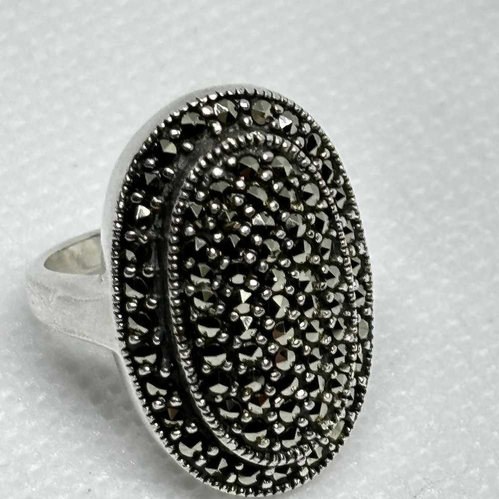 Vintage Sterling Silver Marcasite Dome Ring - image 4