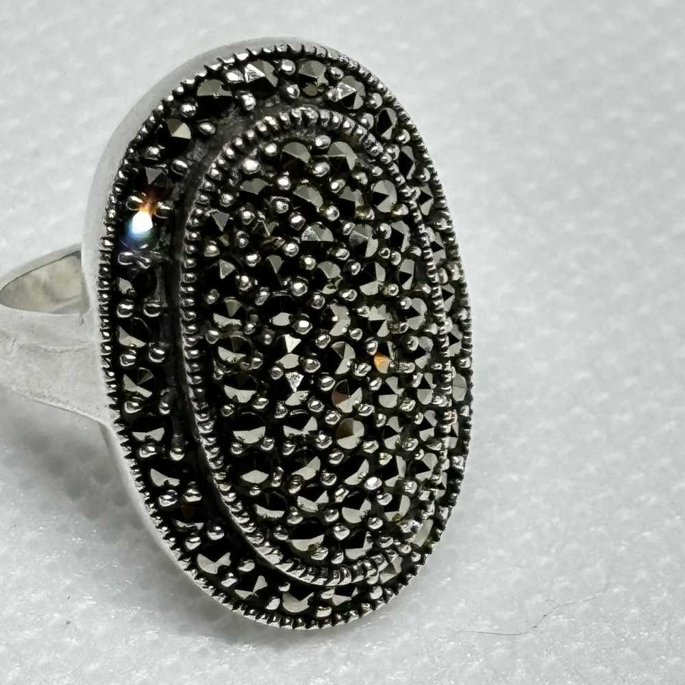 Vintage Sterling Silver Marcasite Dome Ring - image 6