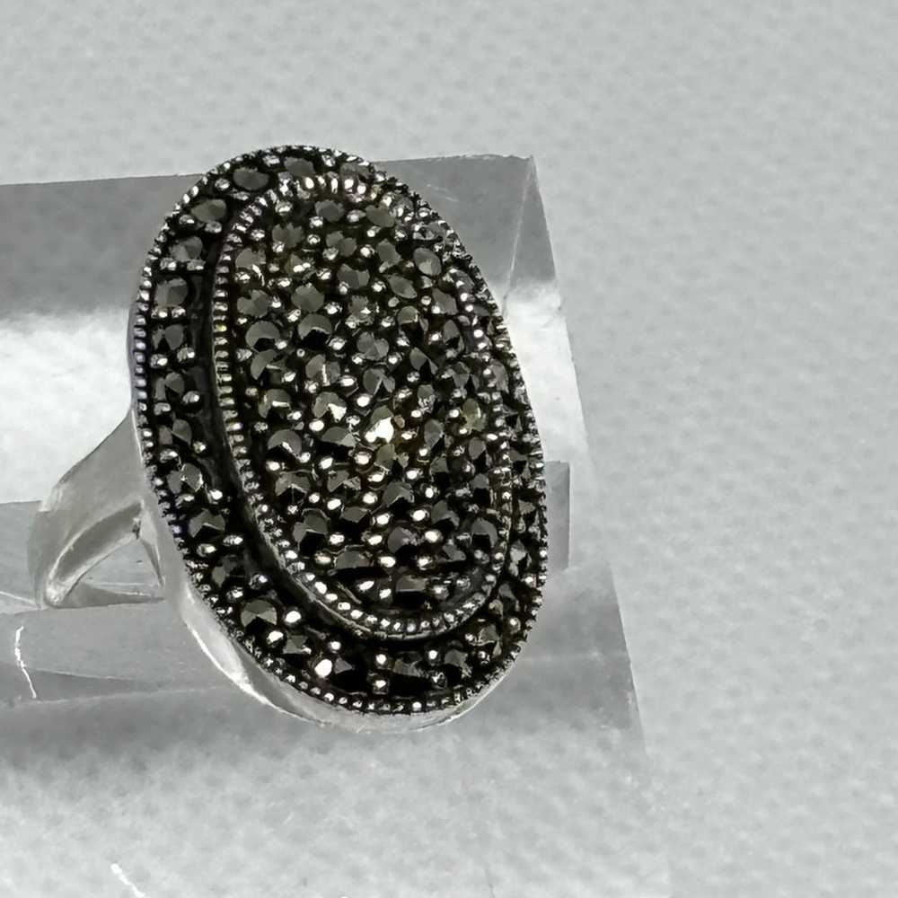 Vintage Sterling Silver Marcasite Dome Ring - image 8