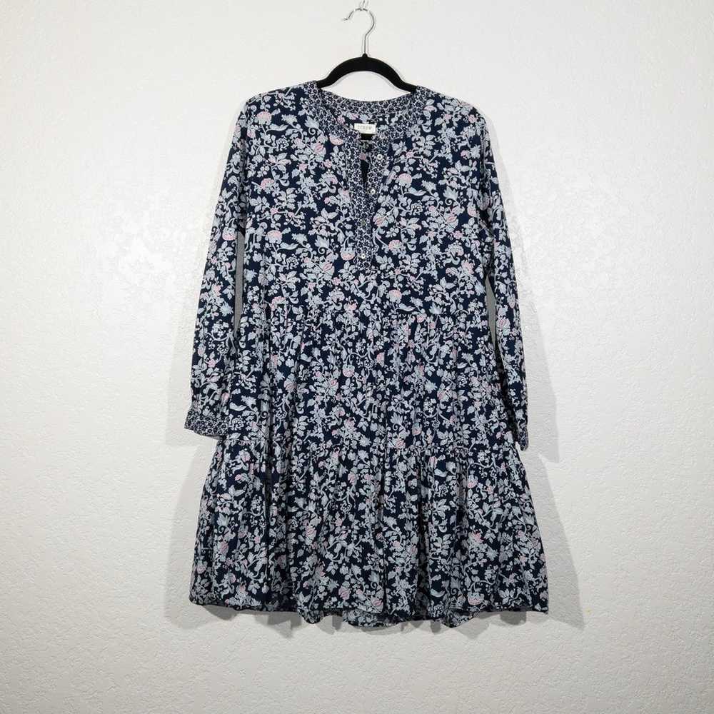 New J. Crew Blue Floral Mixed-Print Tiered Dress … - image 2