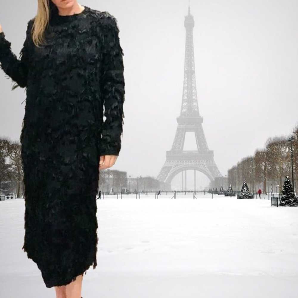 Paris Designer Dress by Carven- Black Fringe Long… - image 1