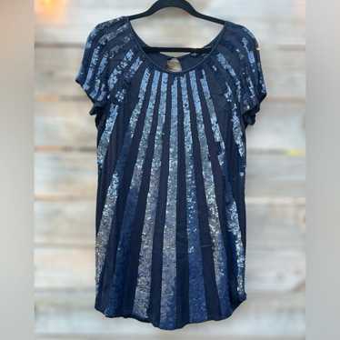 French Connection Navy Sequin Shift Mini Dress - S