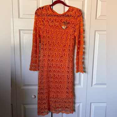 CREMIEUX Orange Crochet dress with slip. - image 1