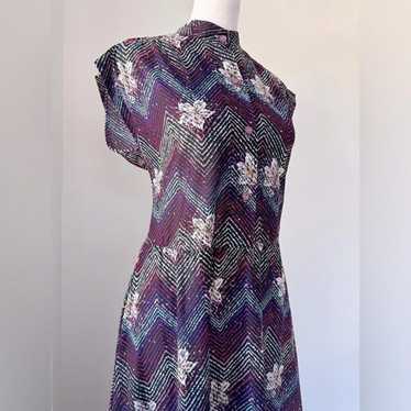 Vintage ‘80s Andrea Gayle Floral Striped Midi Dre… - image 1