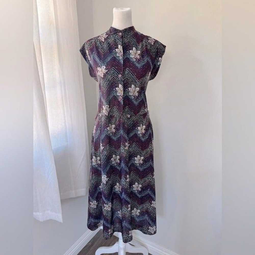 Vintage ‘80s Andrea Gayle Floral Striped Midi Dre… - image 3