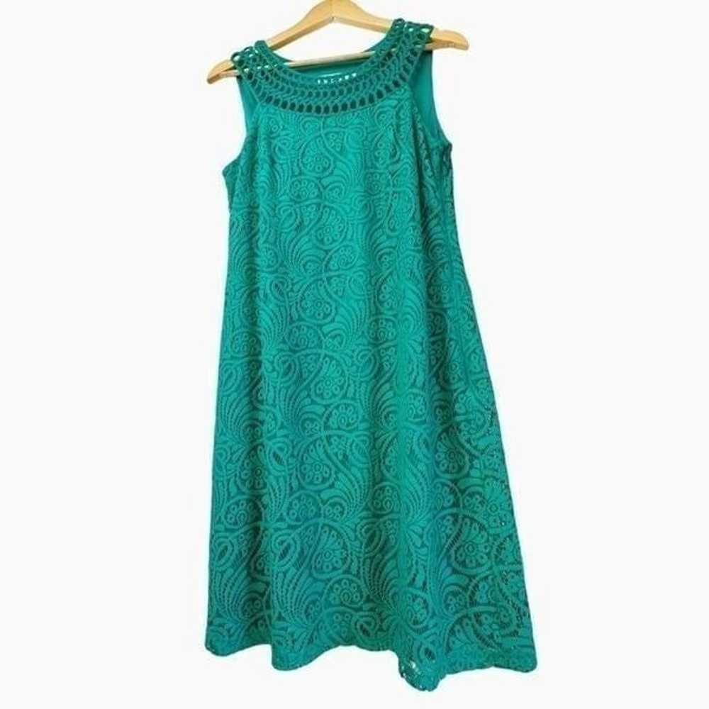 Eliza J Teal Green Crochet High Neck Lace Overlay… - image 5