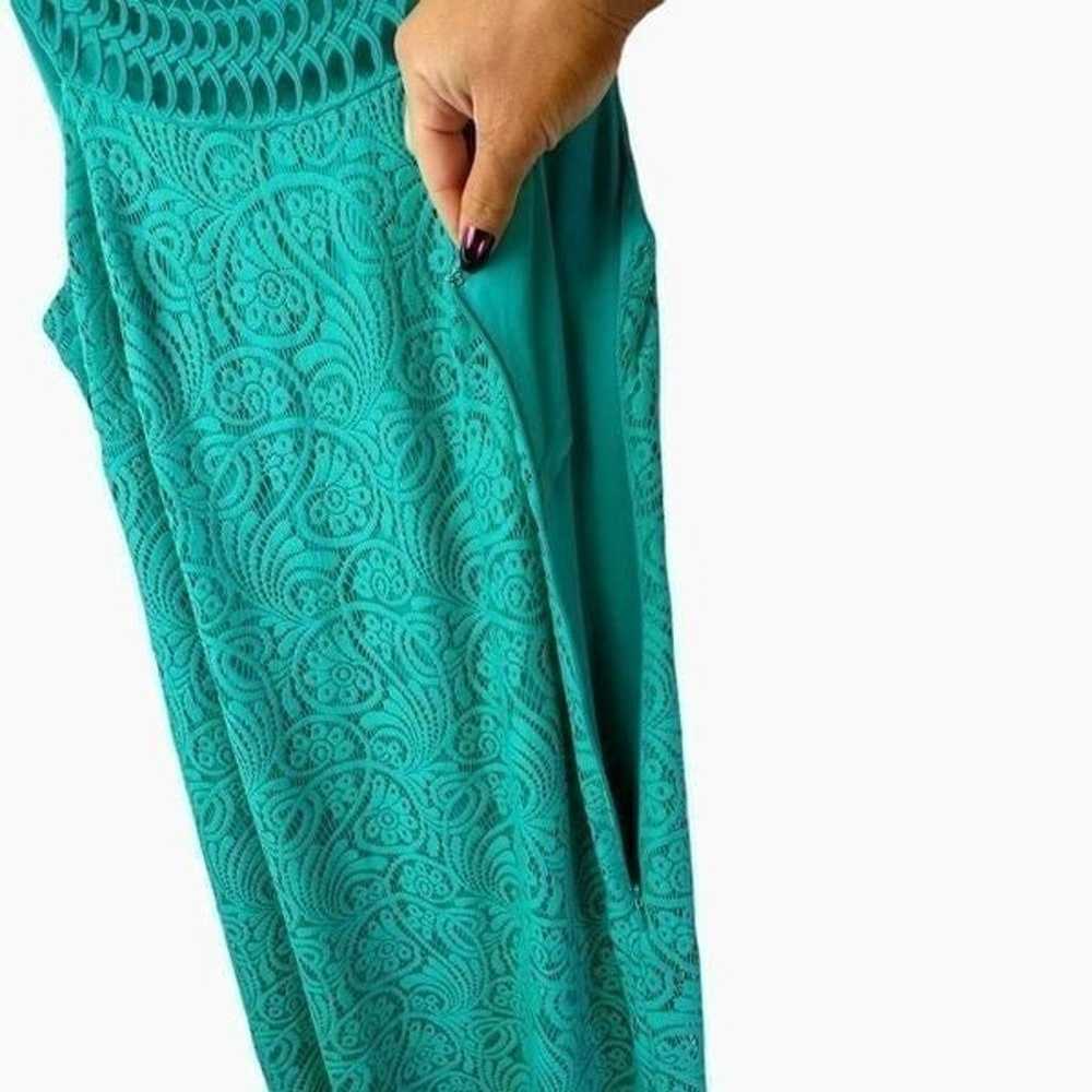 Eliza J Teal Green Crochet High Neck Lace Overlay… - image 7