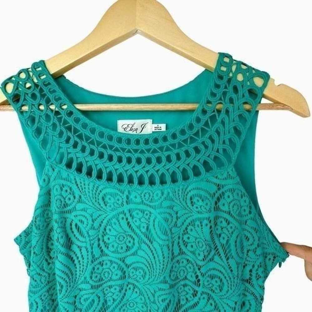 Eliza J Teal Green Crochet High Neck Lace Overlay… - image 8