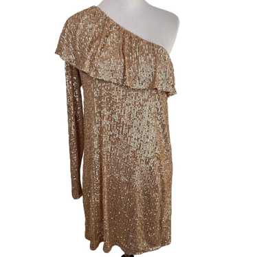 Zara Rose Gold Sequin One-Shoulder Dress Size Medi