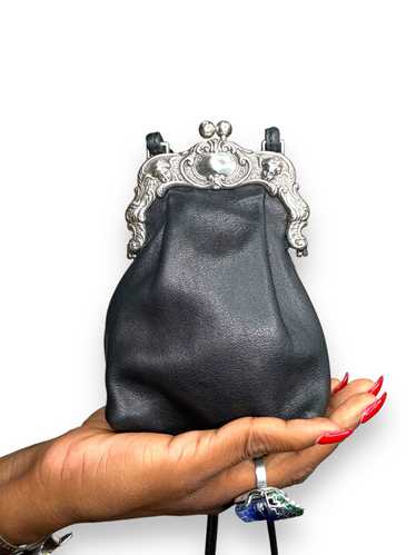 Vintage Leather and Sliver Kiss Lock Mini Bag