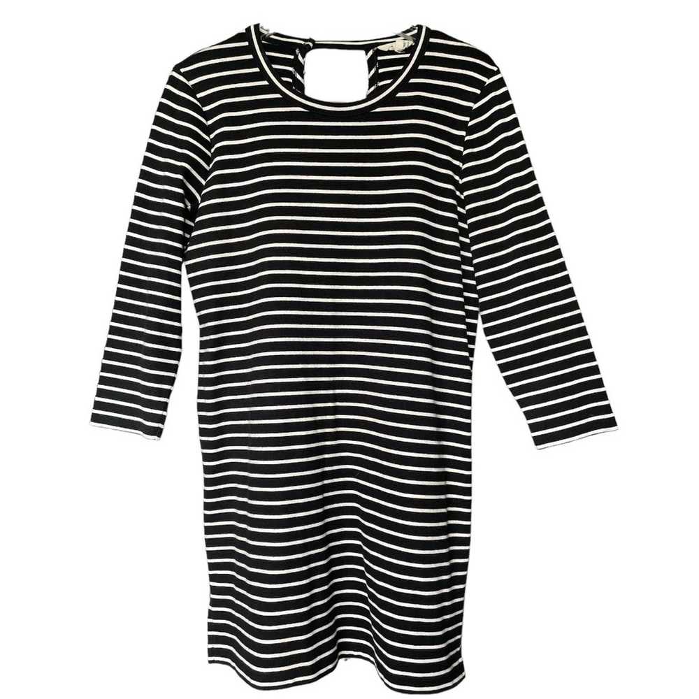 Madewell Striped Black White Keyhole Dress Size L… - image 2