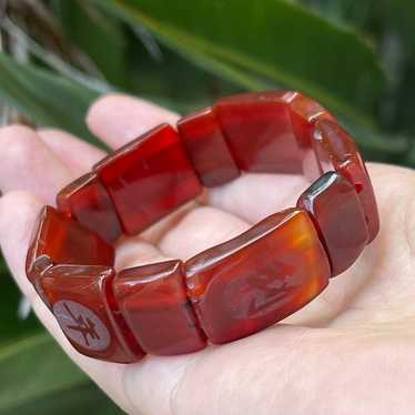 Carved natural carnelian stretchy bangle bracelet - image 1