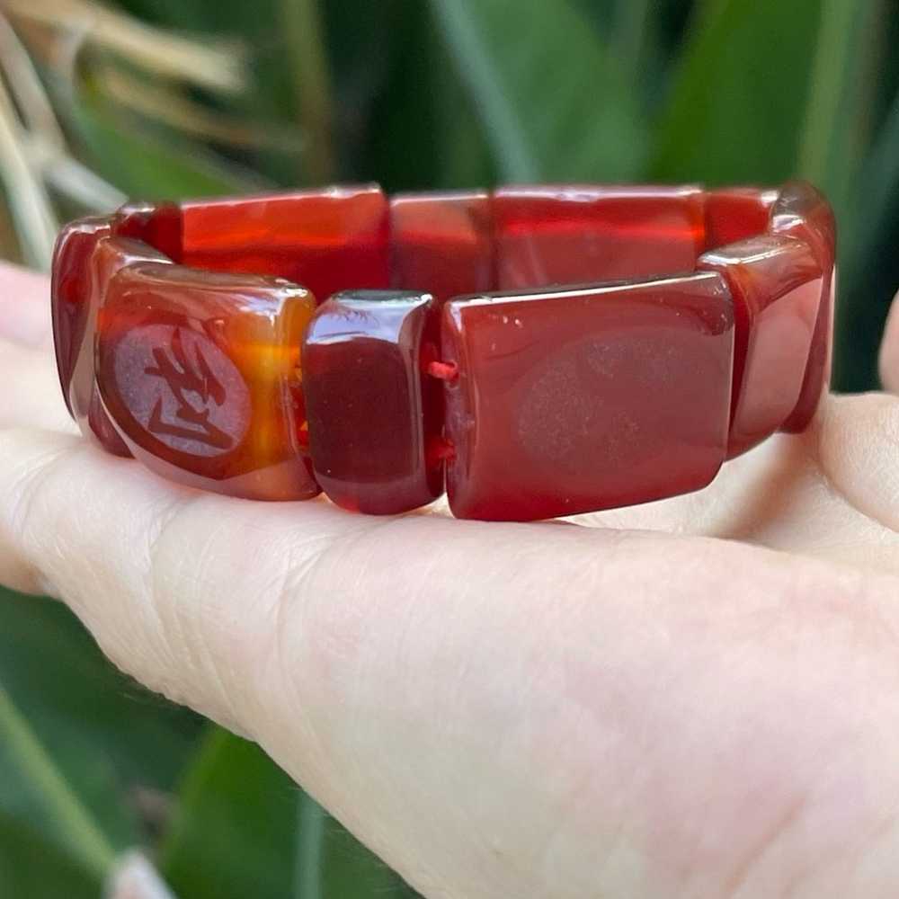 Carved natural carnelian stretchy bangle bracelet - image 4