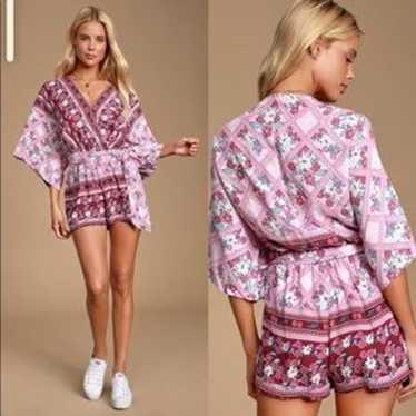 Lulus Dominica Pink Kimono Sleeve V-Neck Romper S… - image 1