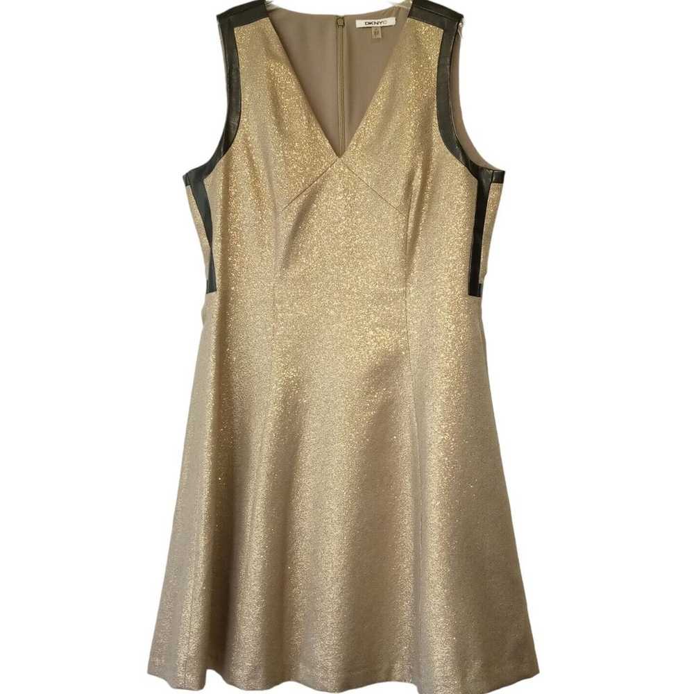 DKNYC Gold Metallic Cocktail  Dress sz 12  Black … - image 1