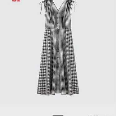 Uniqlo Ines Cotton Flare V-Neck One-Piece XL Check - image 1