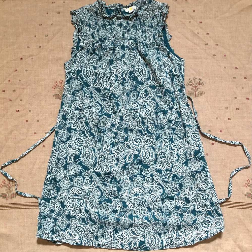 Boden Green Paisley Floral Sleeveless Smocked Min… - image 1