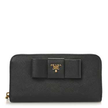 PRADA Saffiano Fiocco Bow Zip Around Wallet Black