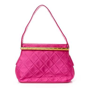 CHANEL Satin Quilted Bar Frame Evening Bag Fuchsia - image 1