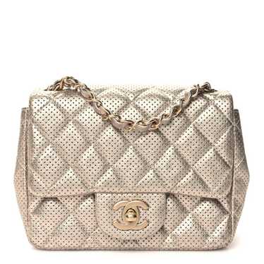 CHANEL Metallic Lambskin Perforated Mini Square Fl