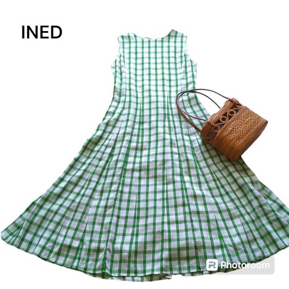 INED Fine Quality Green Check Long One-piece Dres… - image 1