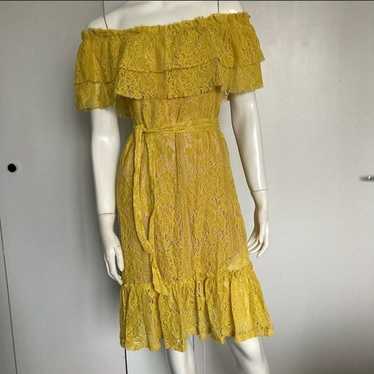 Sharagano Yellow Lace off shoulder Summer Dress s… - image 1