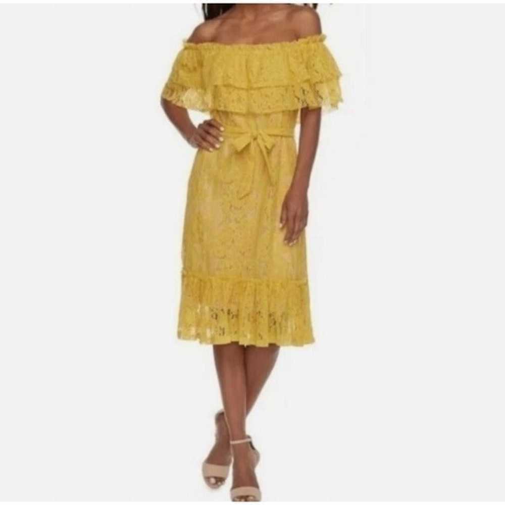 Sharagano Yellow Lace off shoulder Summer Dress s… - image 2