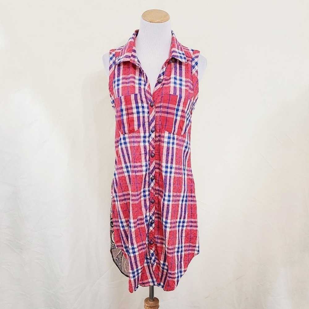 Aratta Cameo shirt dress red blue plaid floral - image 3