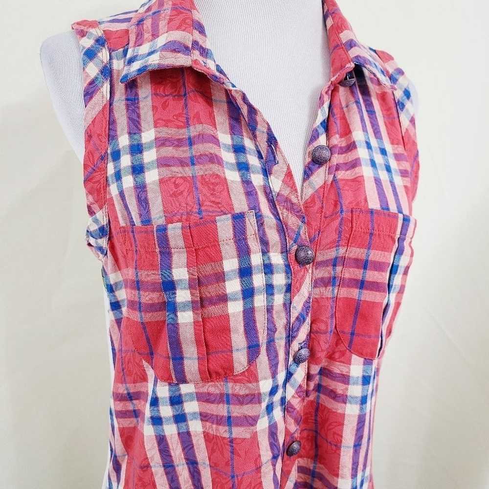 Aratta Cameo shirt dress red blue plaid floral - image 6