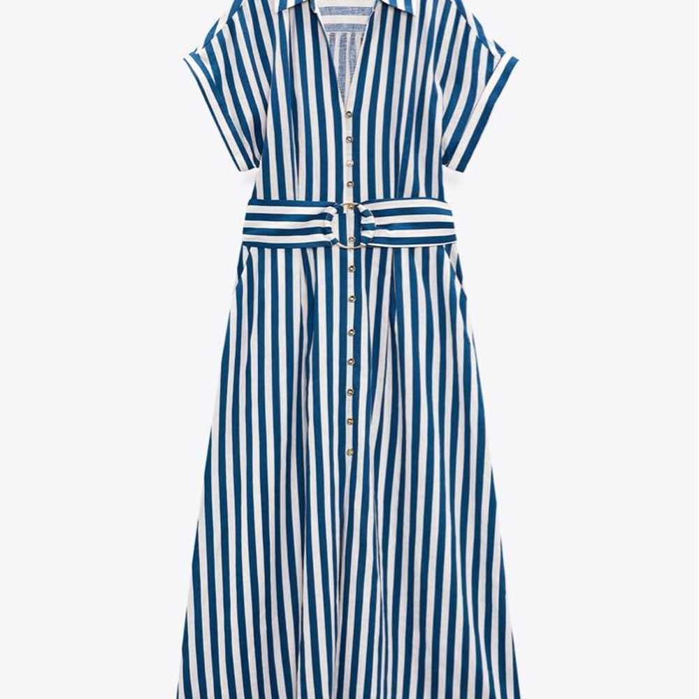 ZARA Striped Linen Blend Shirt Dress Size S. - image 2