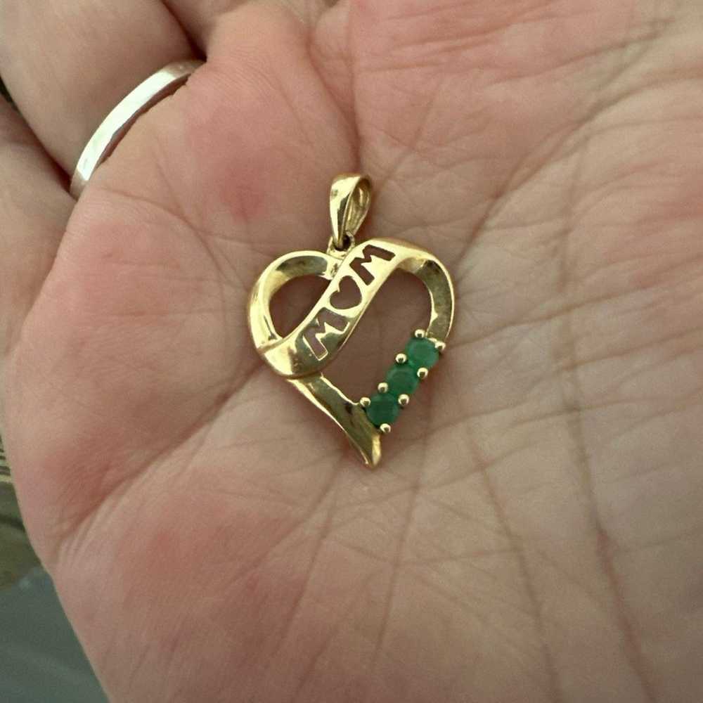 10k Solid Gold & Emerald Vintage Heart Shaped Mom… - image 2