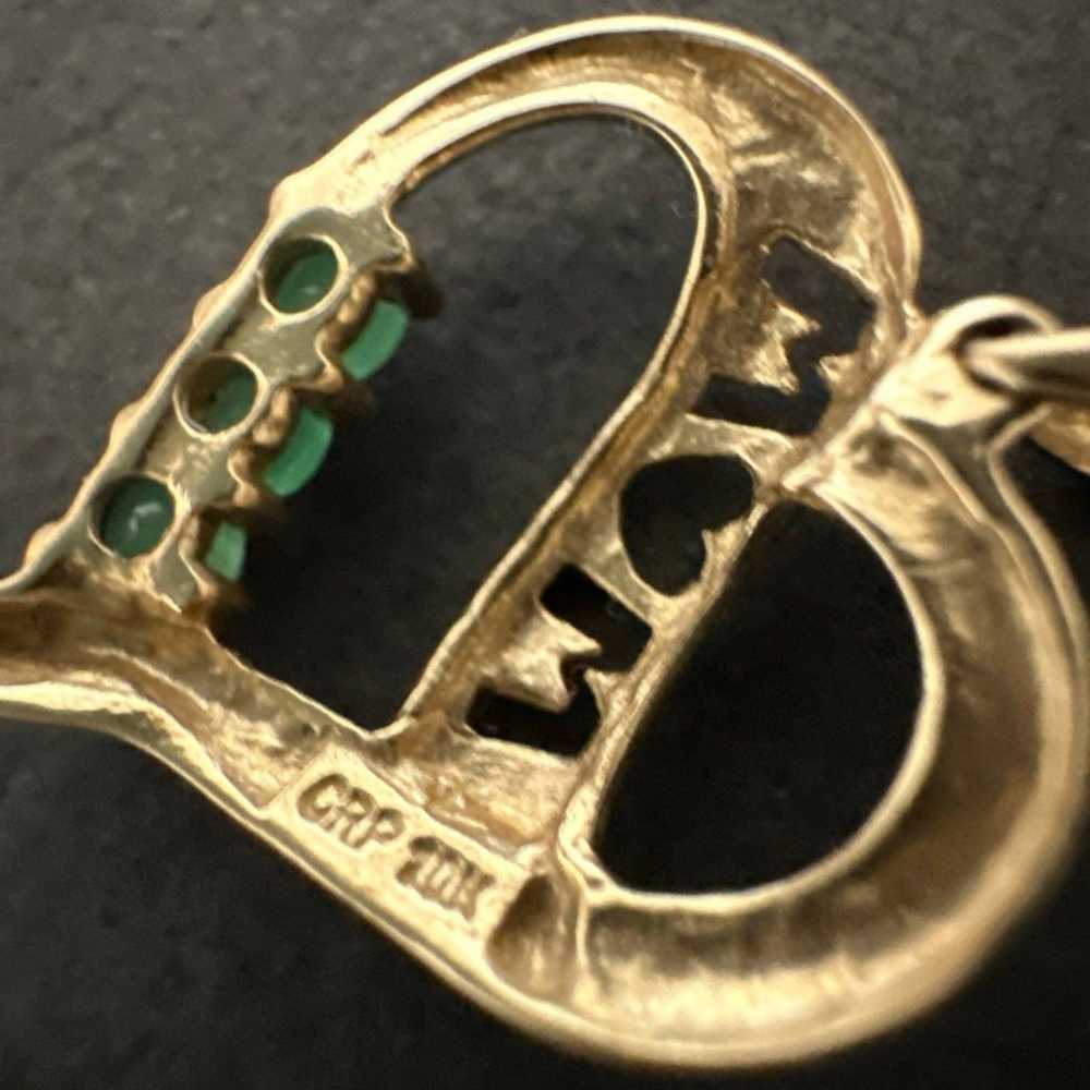 10k Solid Gold & Emerald Vintage Heart Shaped Mom… - image 3