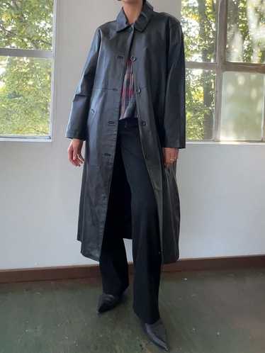 Vintage Long Minimal Leather Trench - Black