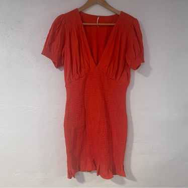 Free People Bright Red Smocked Dress Medium