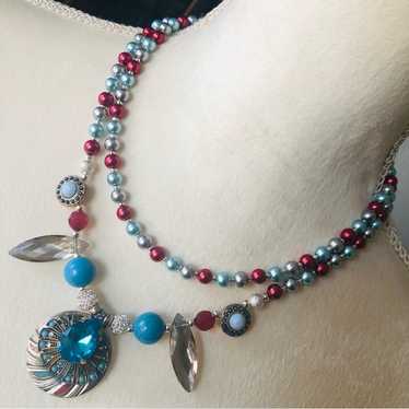 Handcrafted repurpose double strand turquoise ston