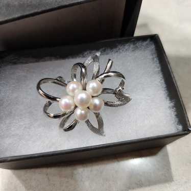 Vintage Sterling Silver Akoya Pearl Pendant Brooch