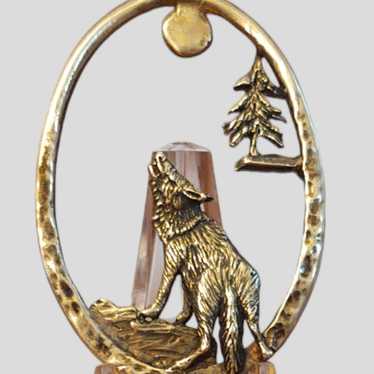 Vintage 1980's Howling @ Moon, Wolf pendant, SIGNE