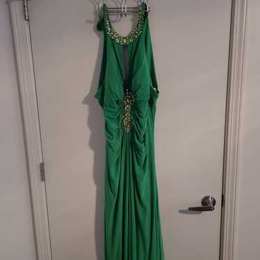 Lovers + Friends Green Gown Dress Evergreen shops Ruffle Crisscross Open Back V Neck M