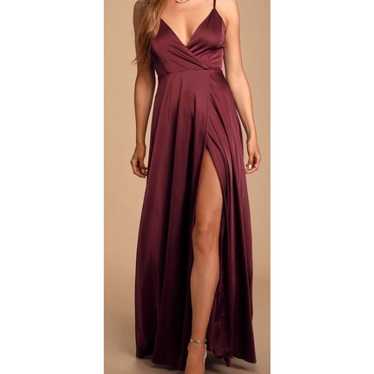 LULU'S sz S Ode To Love Burgundy Satin Maxi Eveni… - image 1