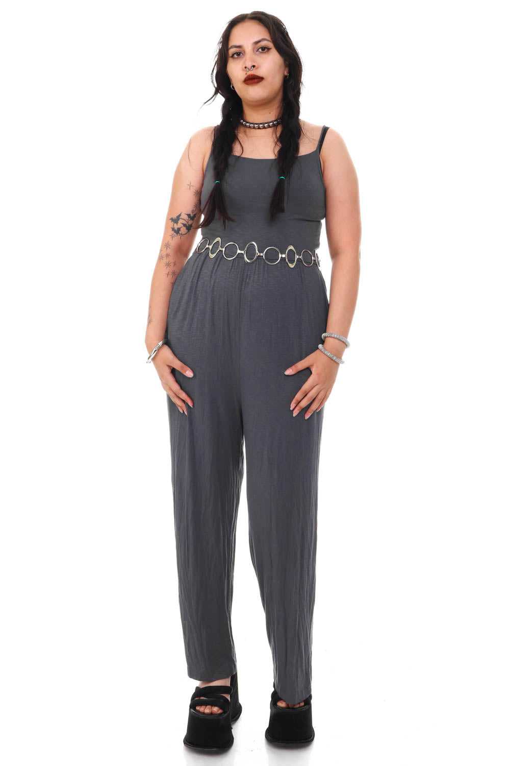 Vintage Y2K Grey Knit Jumpsuit - S - image 1