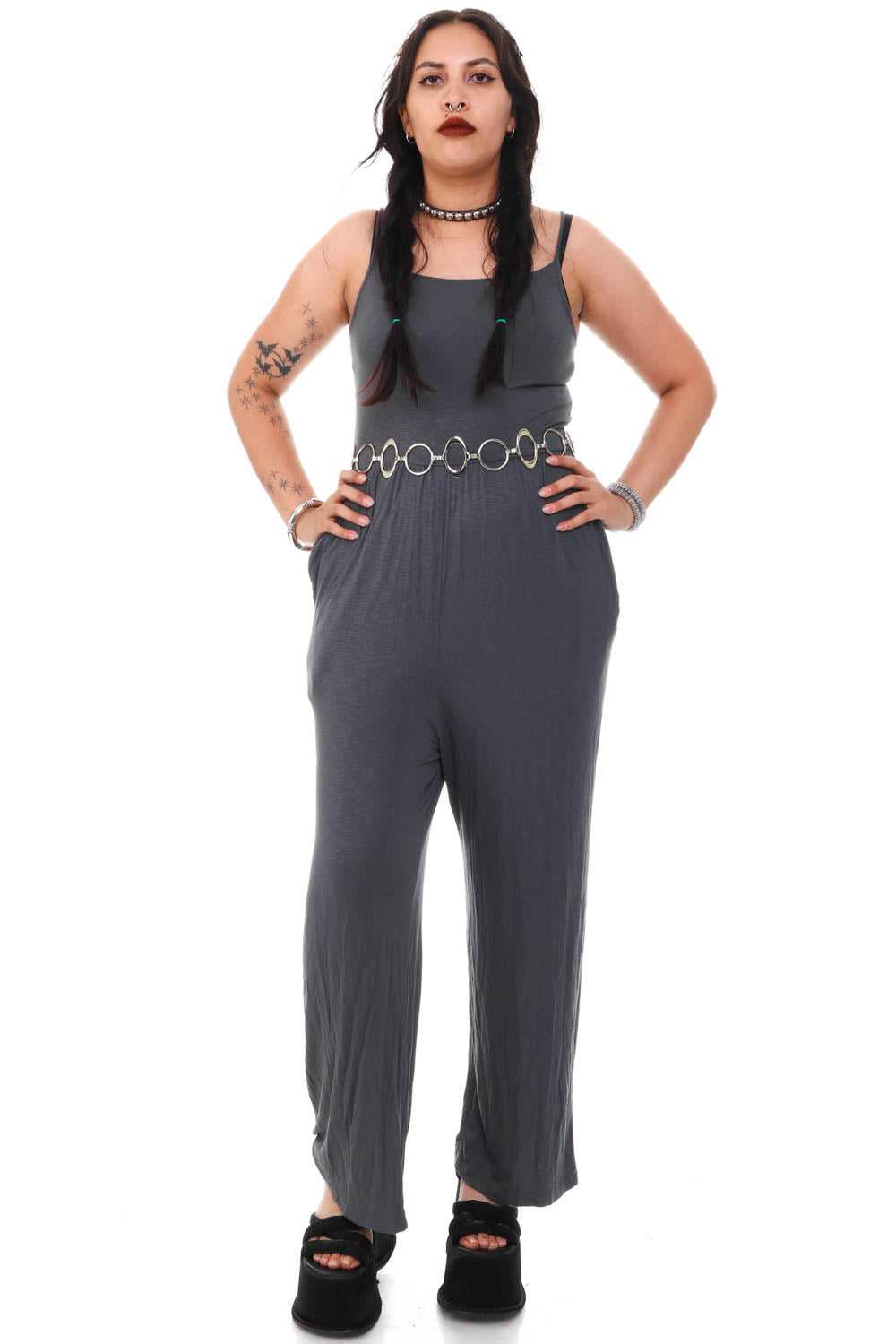 Vintage Y2K Grey Knit Jumpsuit - S - image 2