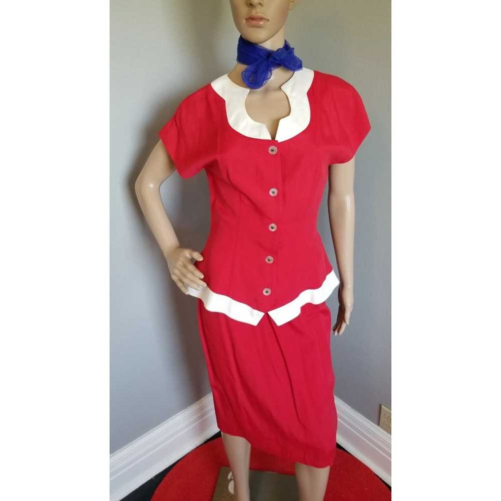 Vintage 80s Vintage CRE CHE 2 Piece Red & White O… - image 1