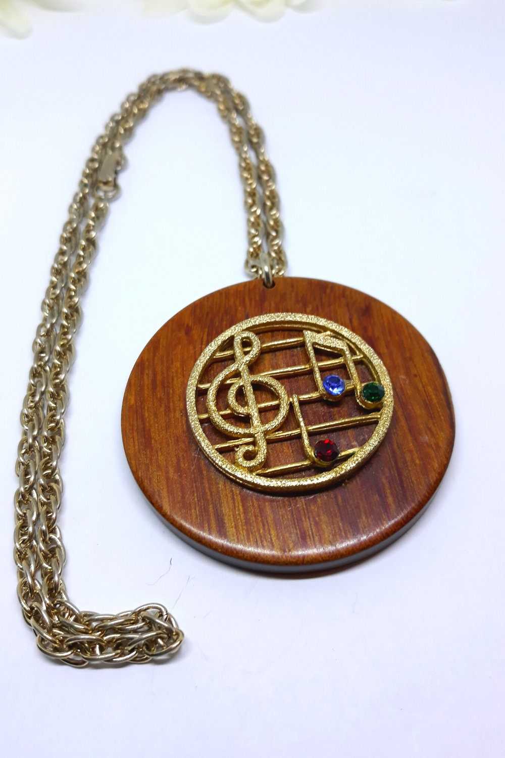 Gorgeous Large, Wooden Pendant with Music Notes a… - image 1