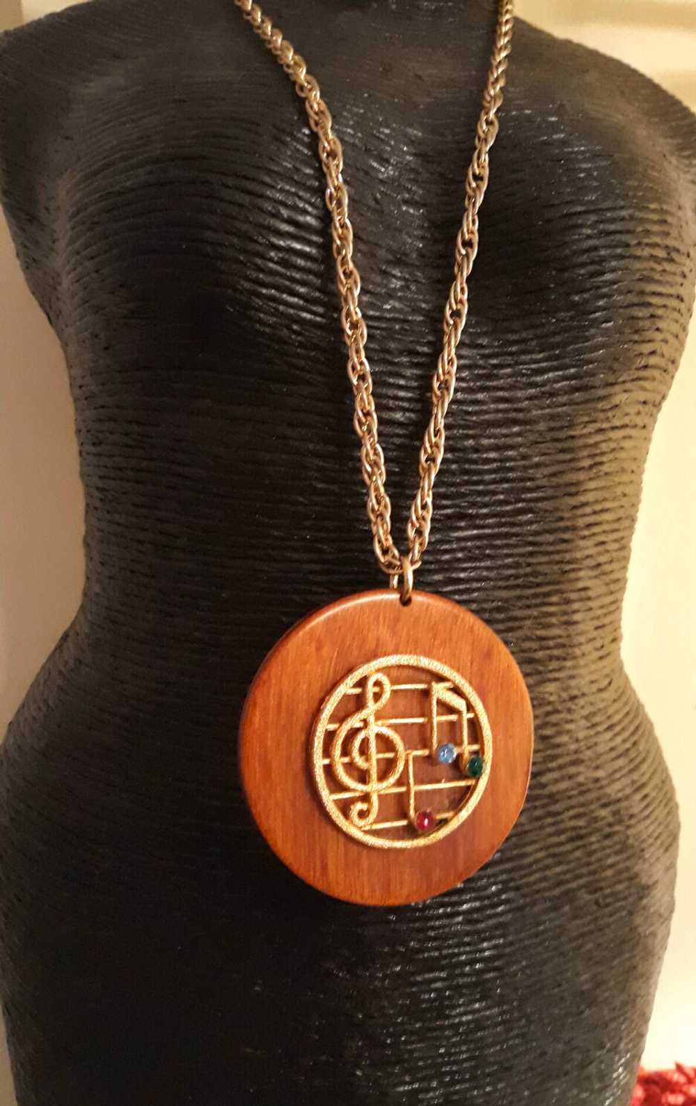 Gorgeous Large, Wooden Pendant with Music Notes a… - image 3