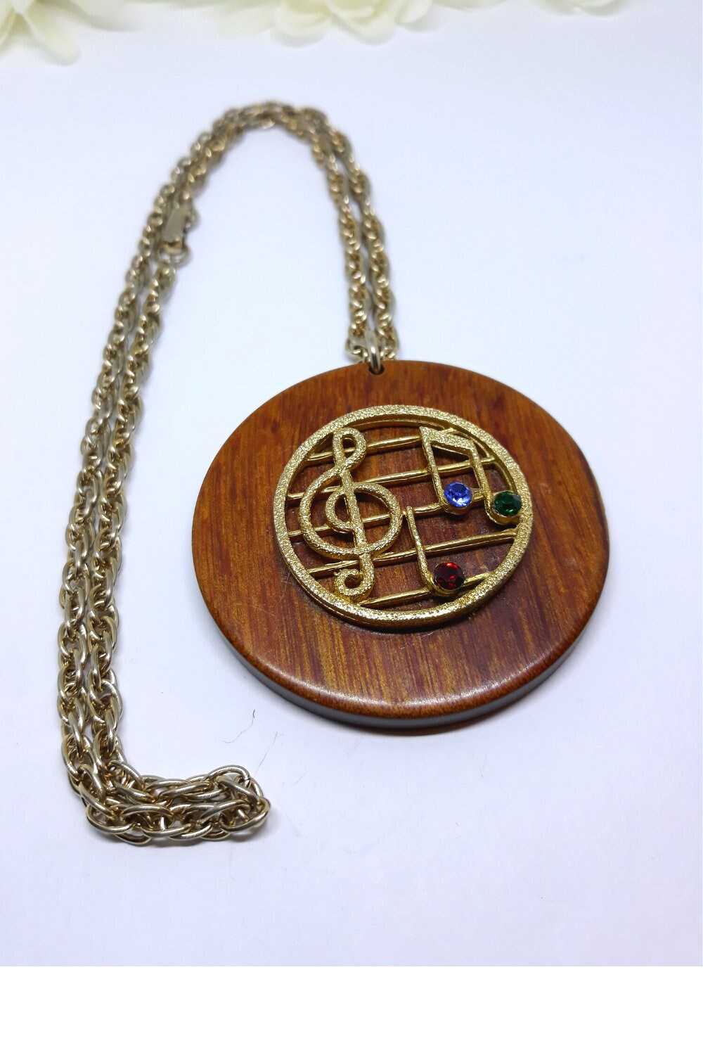 Gorgeous Large, Wooden Pendant with Music Notes a… - image 4