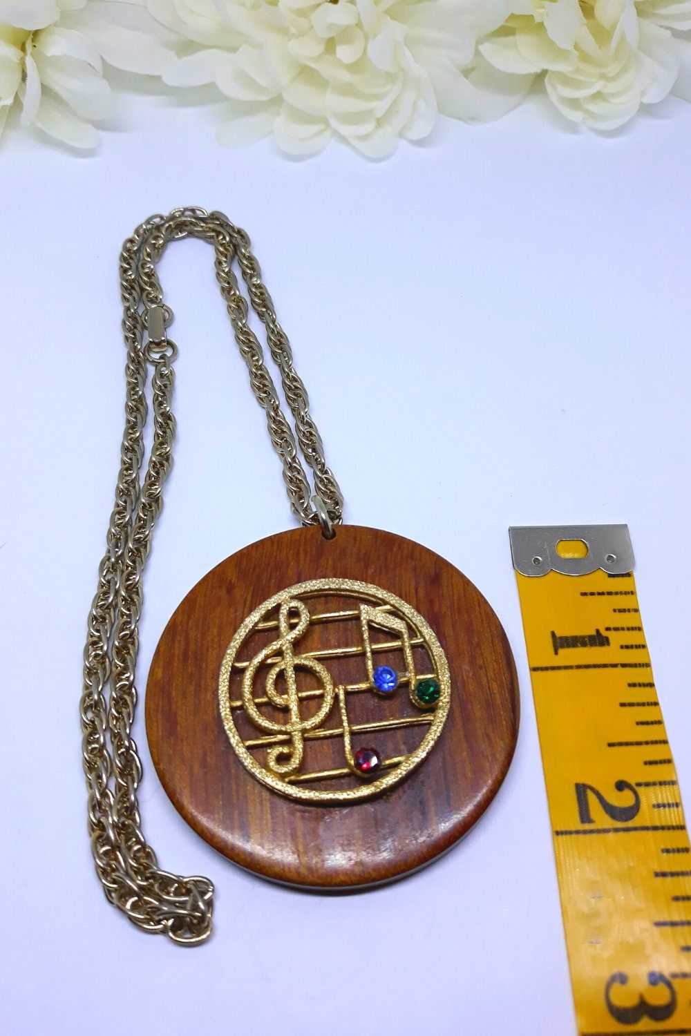 Gorgeous Large, Wooden Pendant with Music Notes a… - image 5