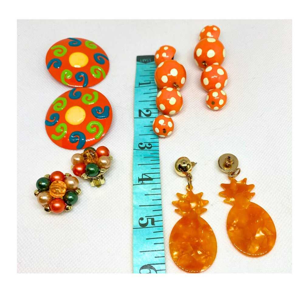 Lot of Four Mid-Century Modern ORANGE TONE Earrin… - image 3